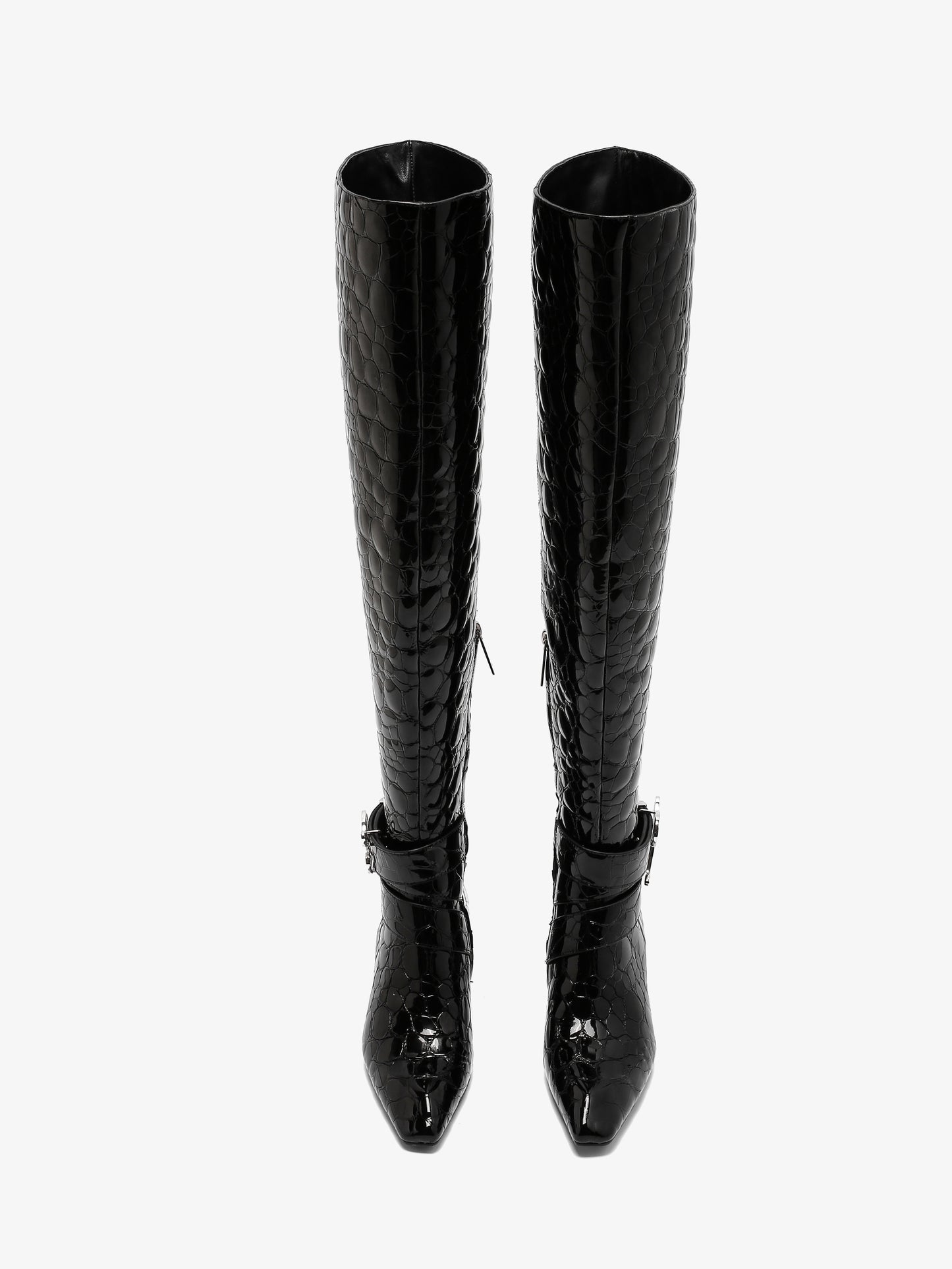 Linda Thigh High Boot in Black Pebble Leather