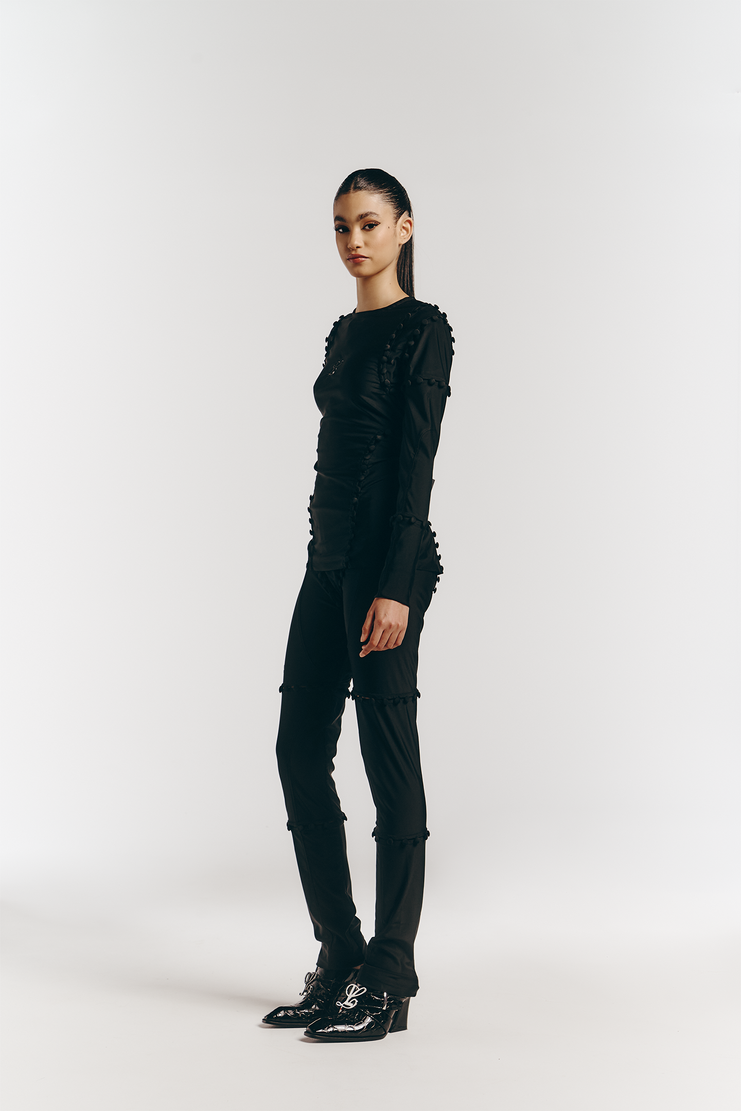 Unbutton Lycra Top in Black