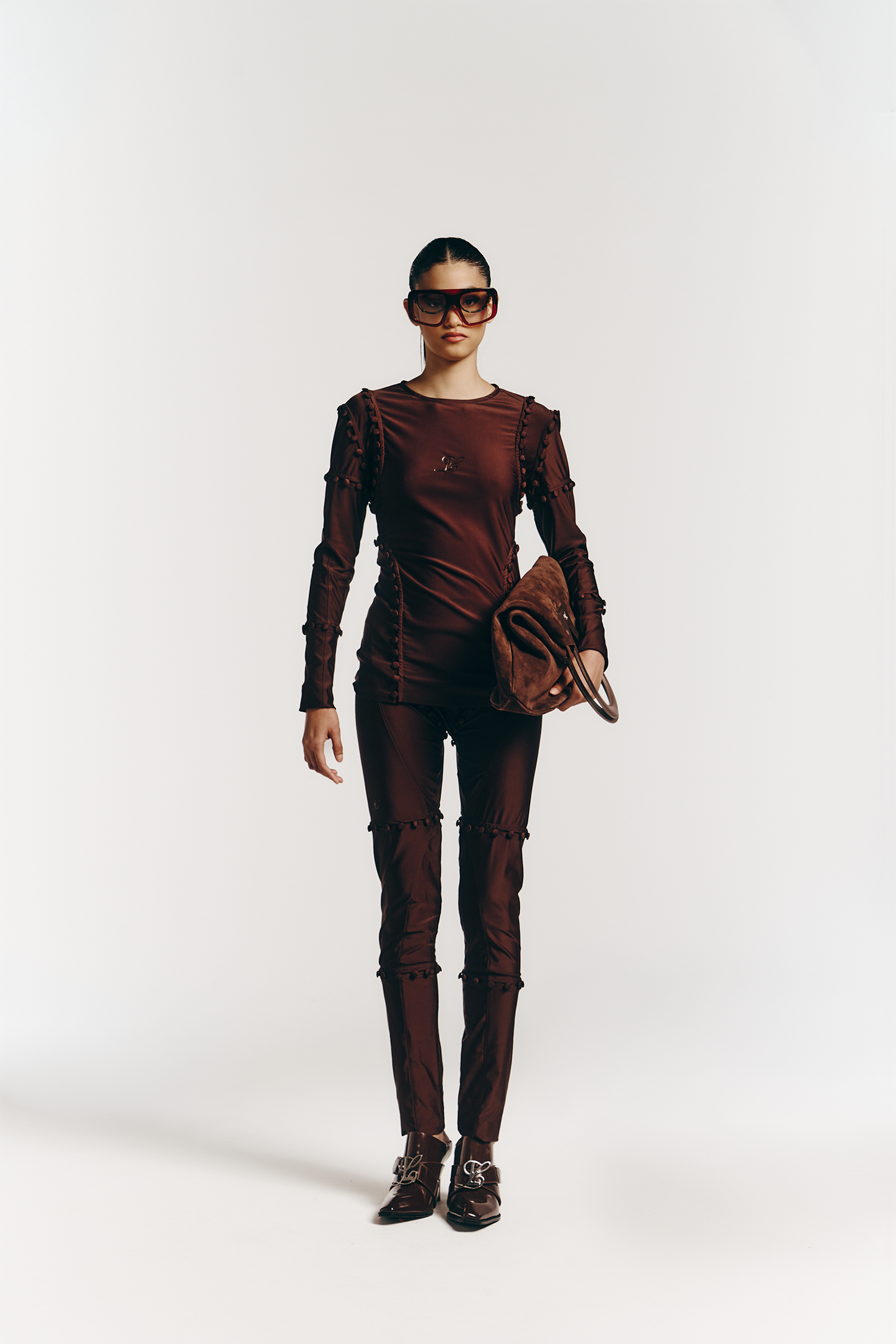 Unbutton Lycra Top in Brown