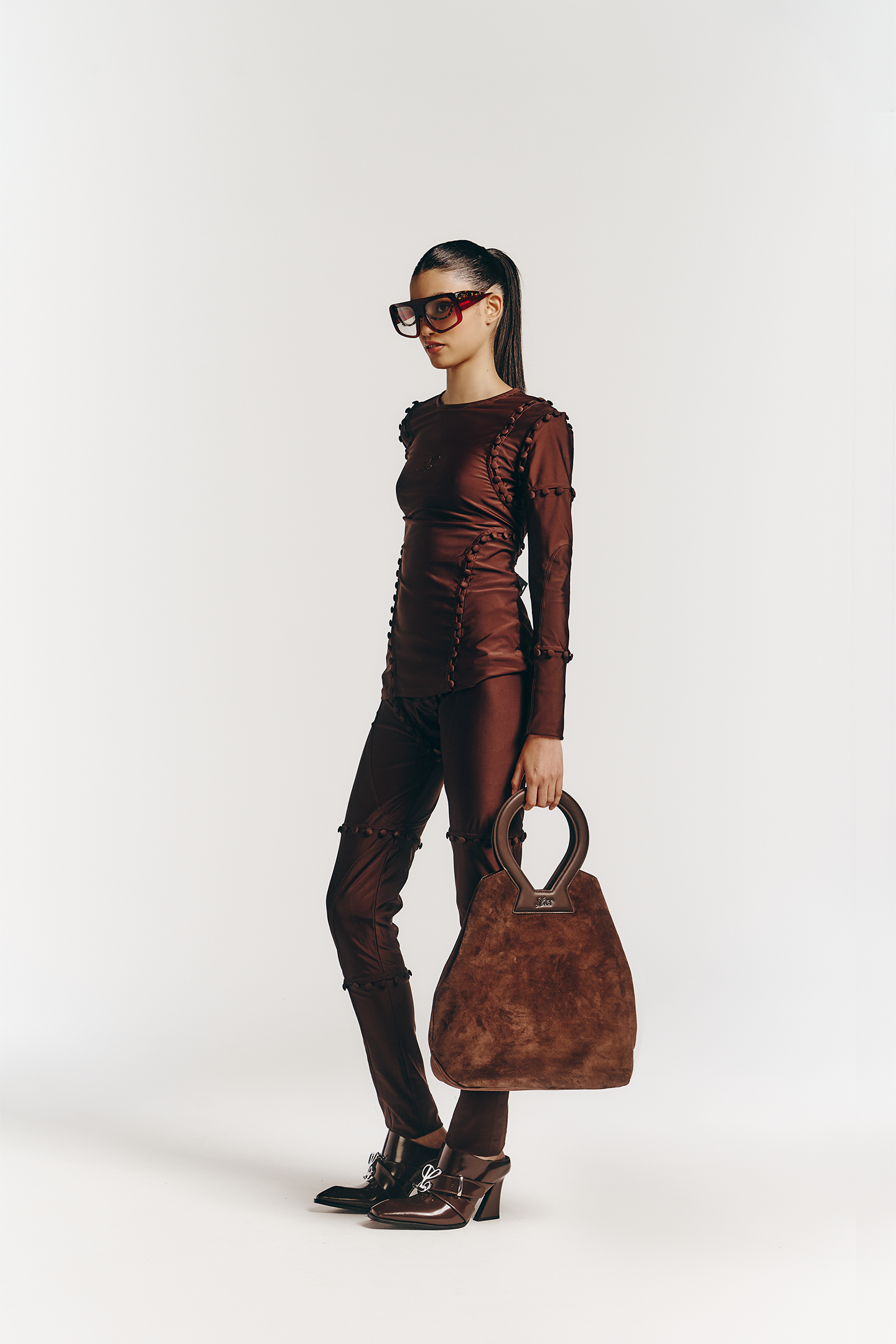 Unbutton Legging in Brown Lycra