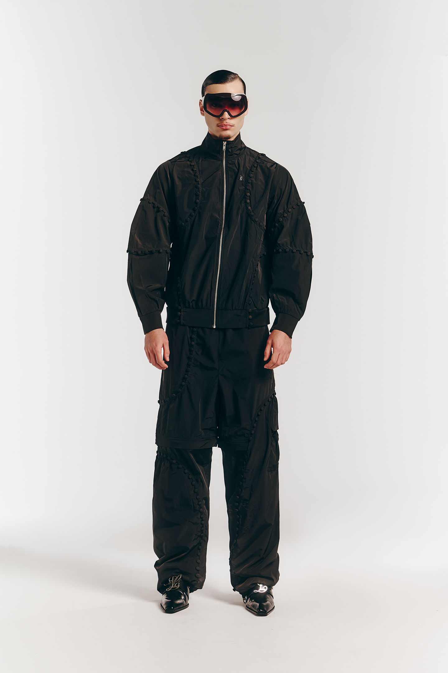 Unbutton Track Pant in Black Nylon