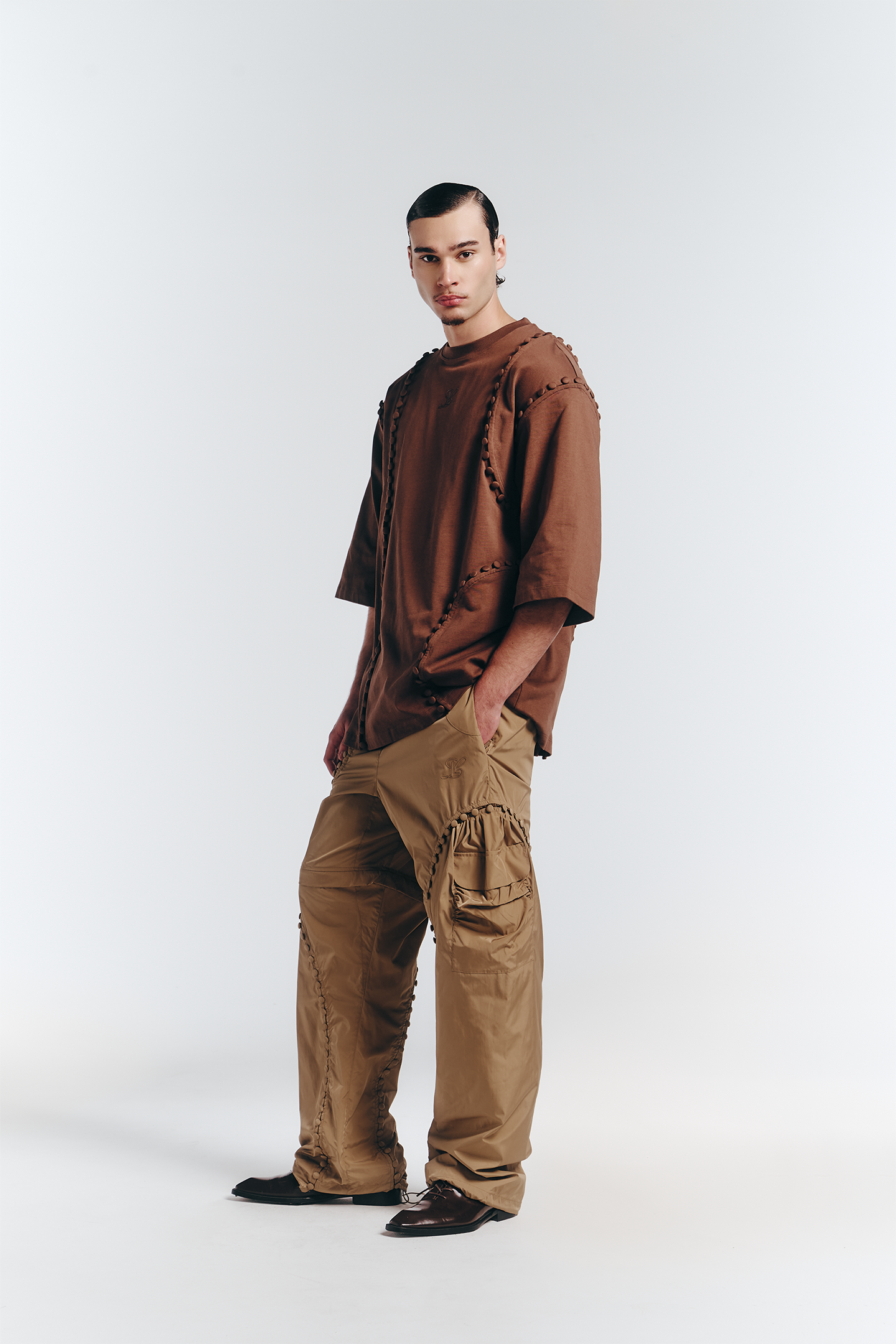 Unbutton Track Pant in Khaki Nylon