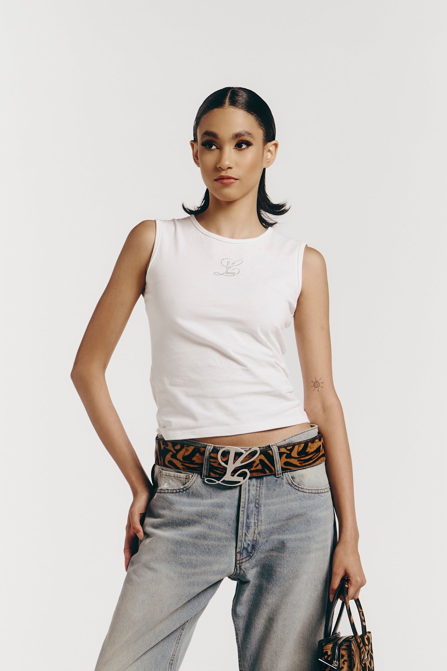 Curved Seam Logo Tank in White