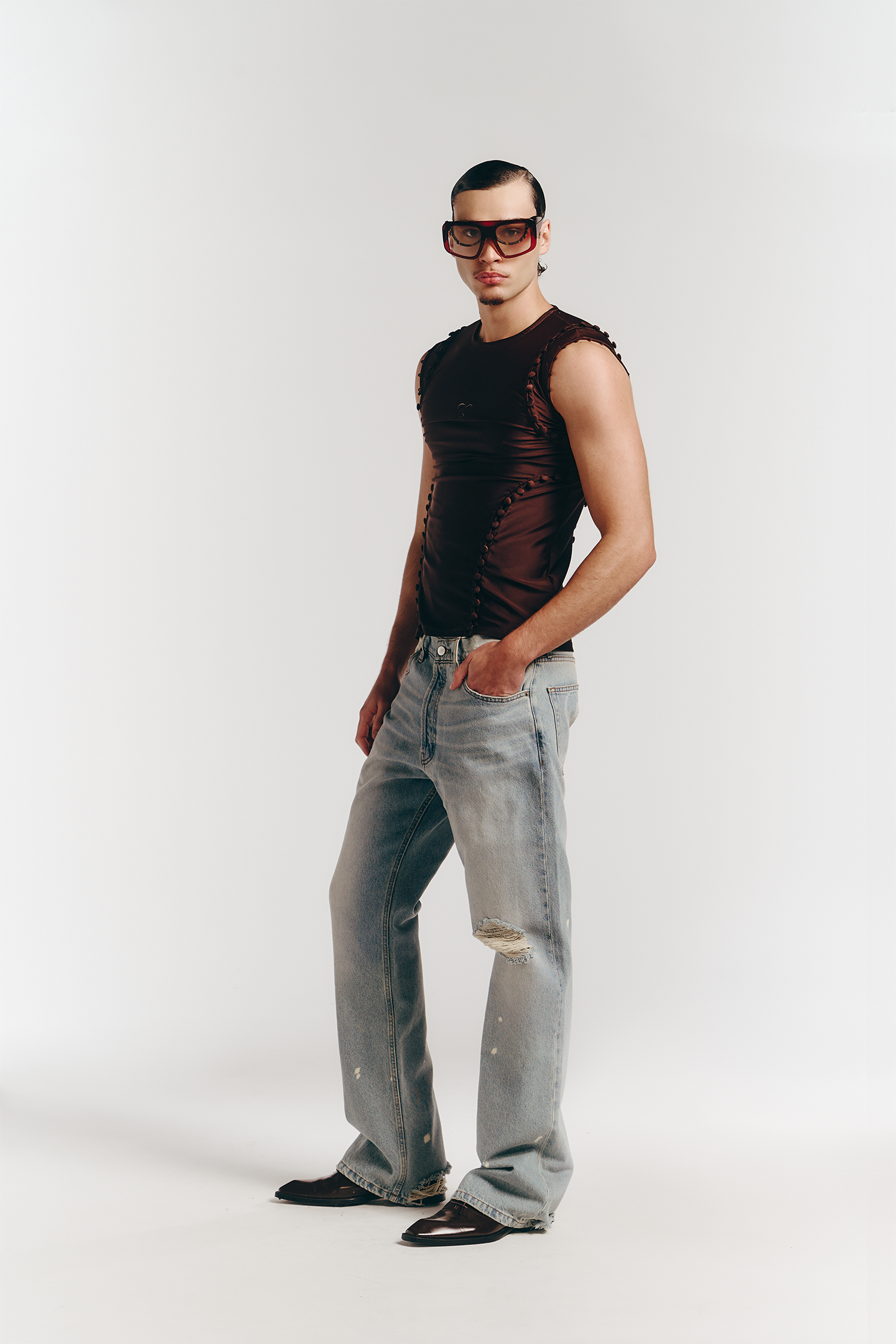 Unbutton Lycra Top in Brown