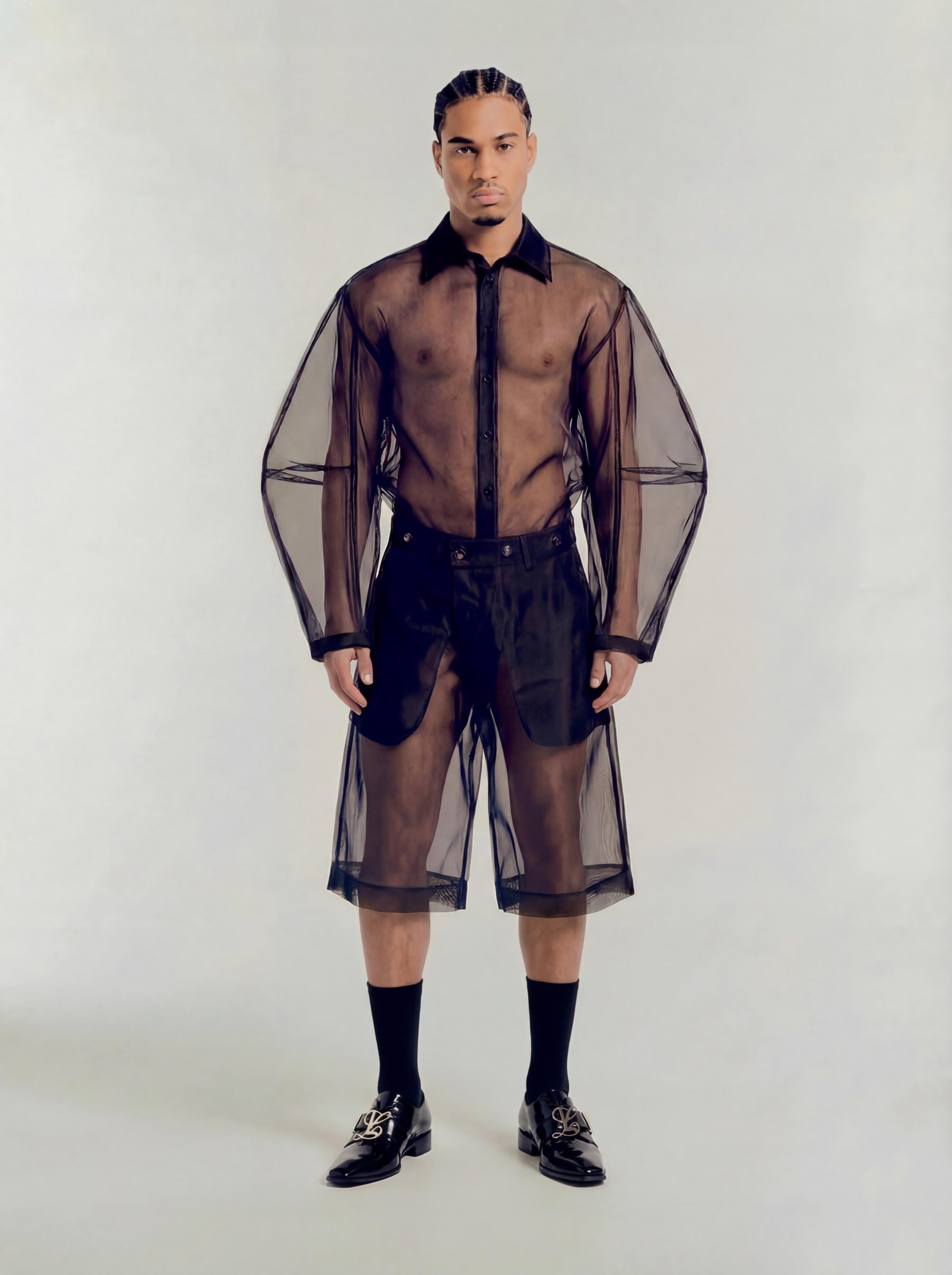 Farmer Short in Black Organdy