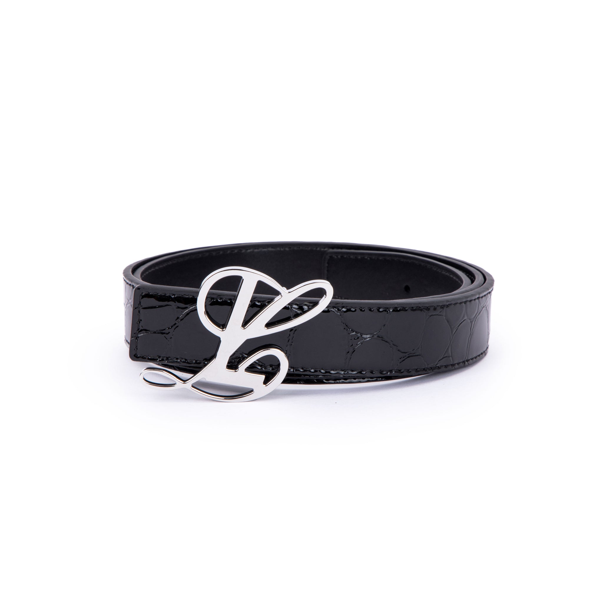 Monogram Logo Belt - Black Glossy Pebble
