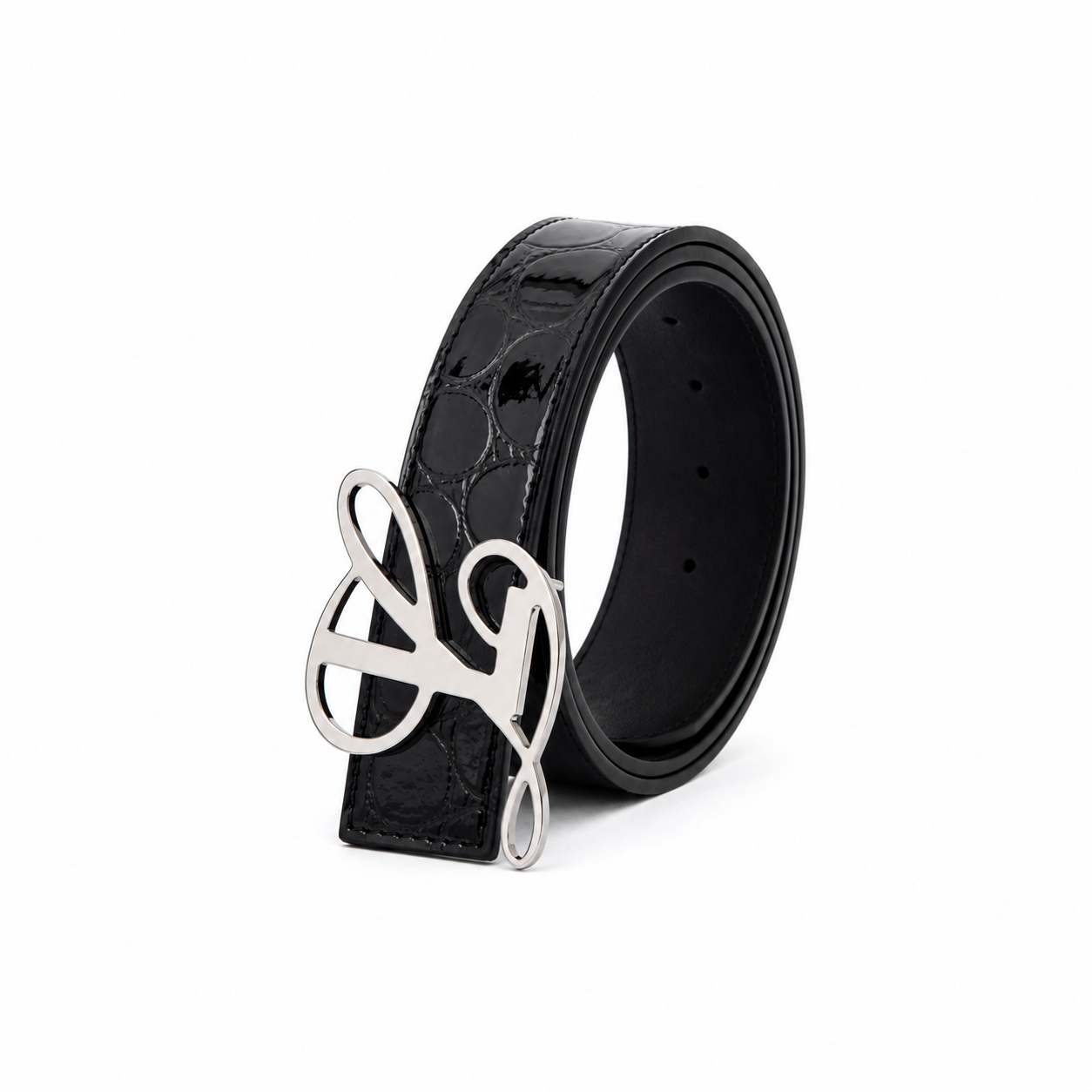 Monogram Logo Belt - Black Glossy Pebble (hover)