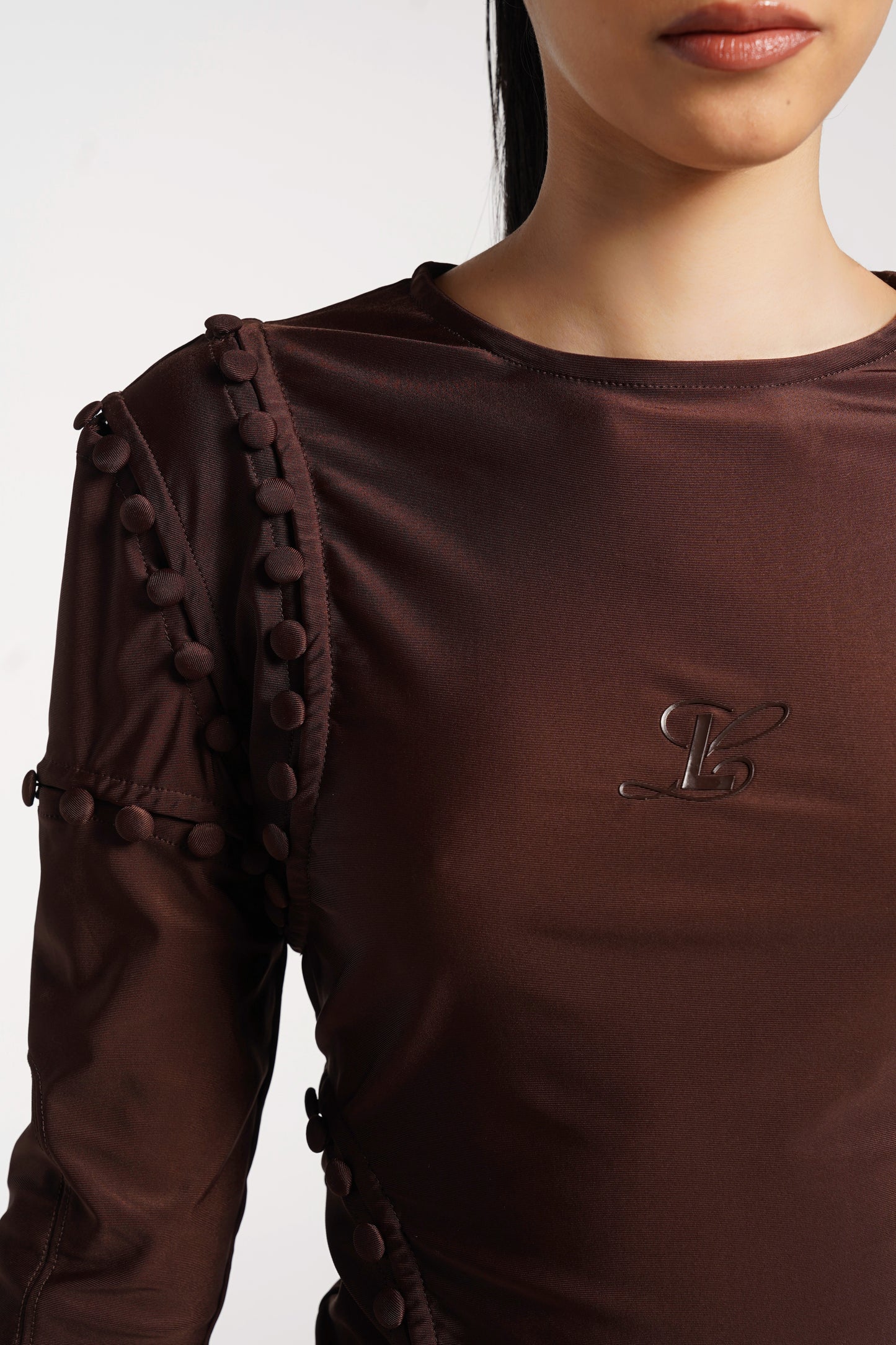 Unbutton Lycra Top in Brown
