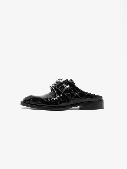 Sabrina Oxford Slide in Black Pebble Leather