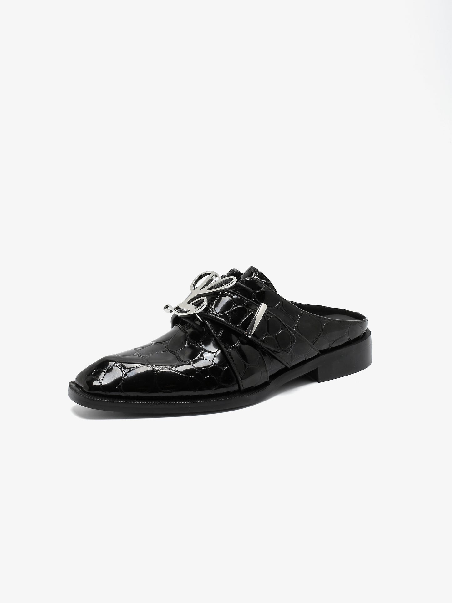 Sabrina Oxford Slide in Black Pebble Leather