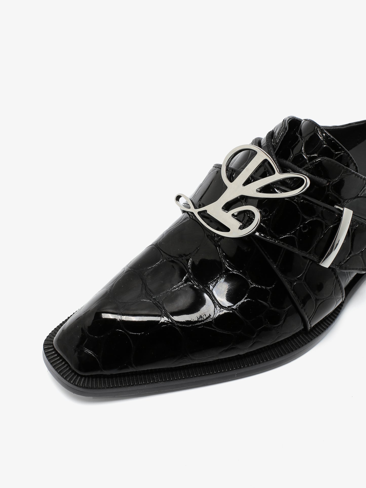 Sabrina Oxford Slide in Black Pebble Leather
