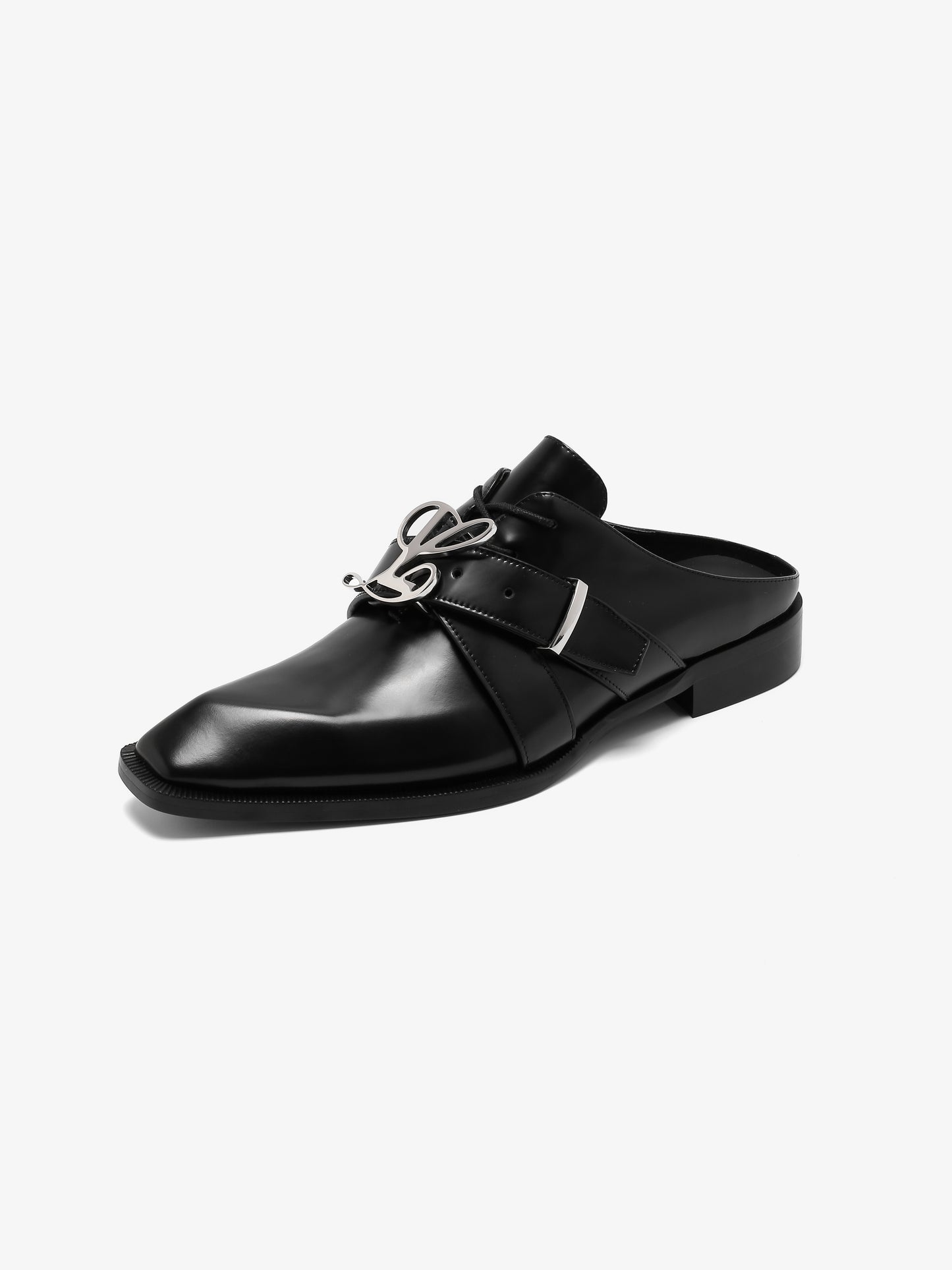 Sabrina Oxford Slide in Smooth Black Leather