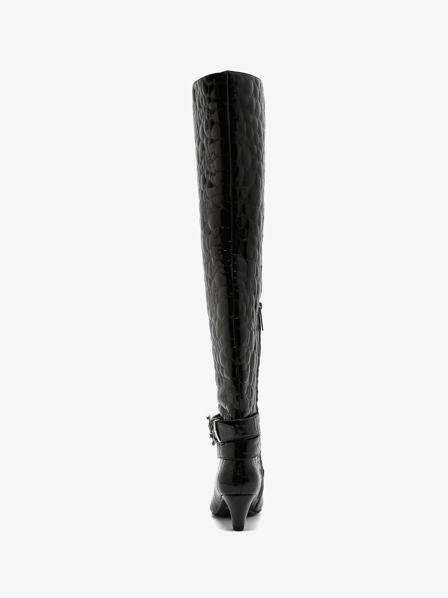 Linda Thigh High Boot in Black Pebble Leather