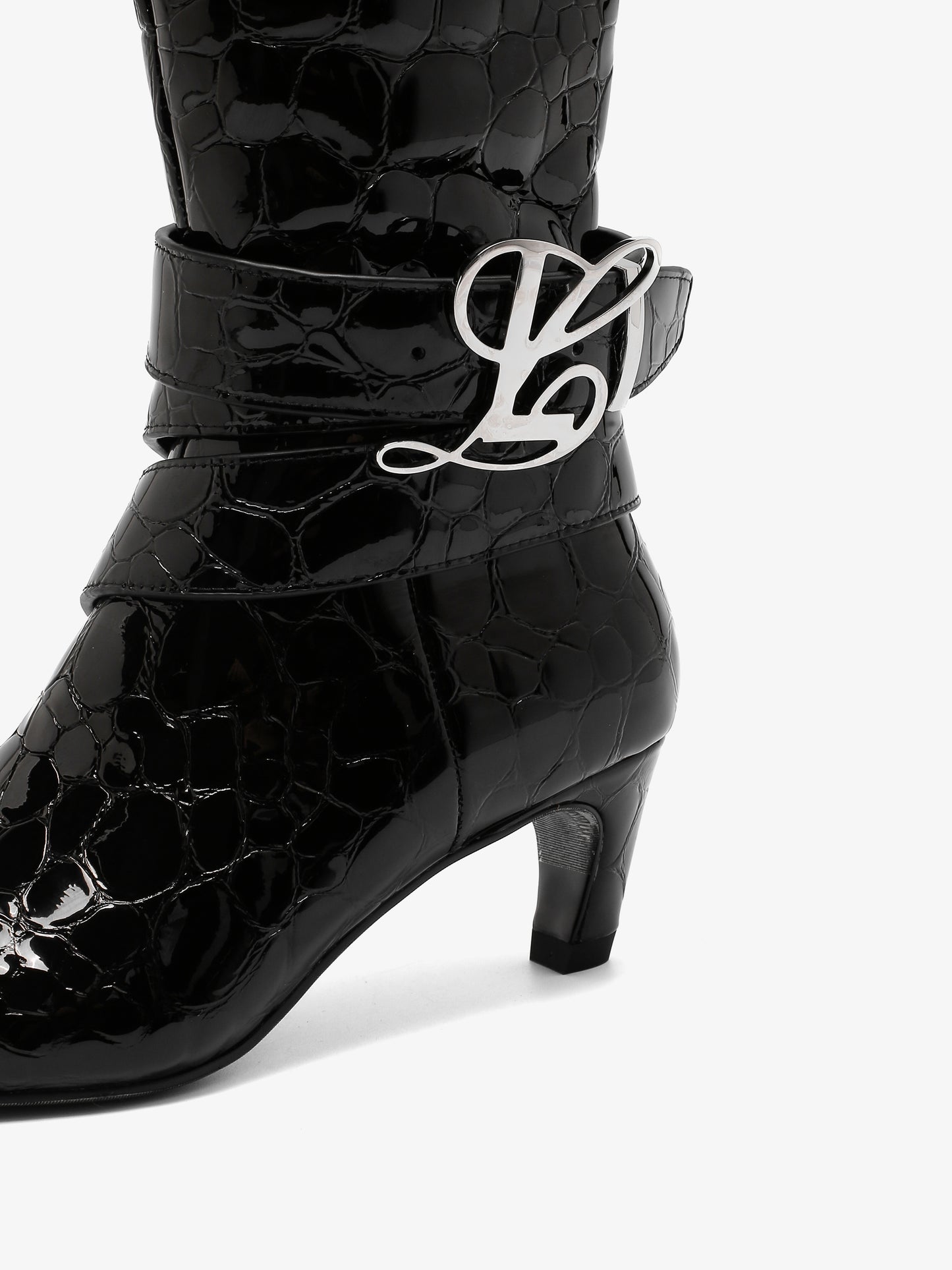 Linda Thigh High Boot in Black Pebble Leather