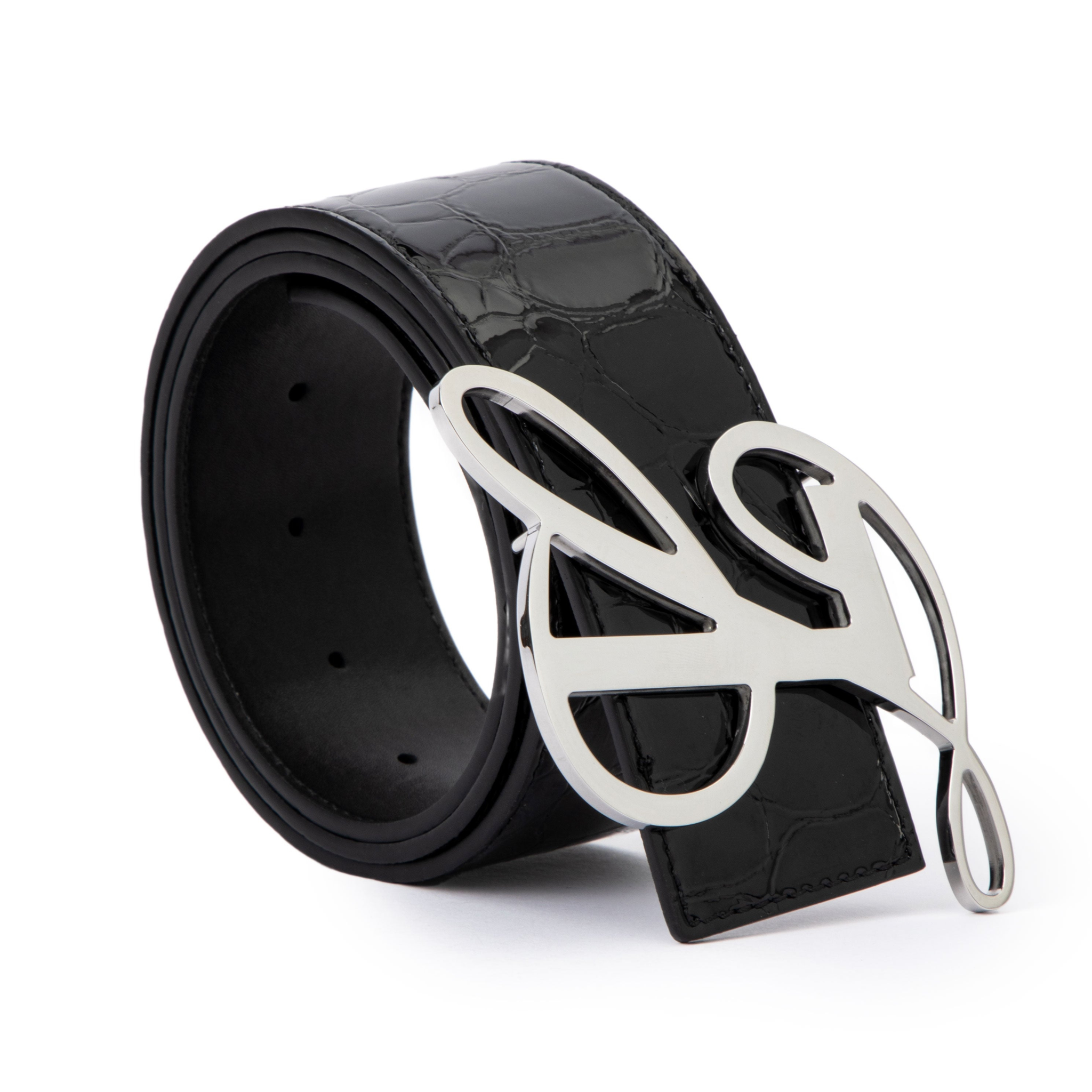 Monogram Logo Belt - Black Glossy Pebble