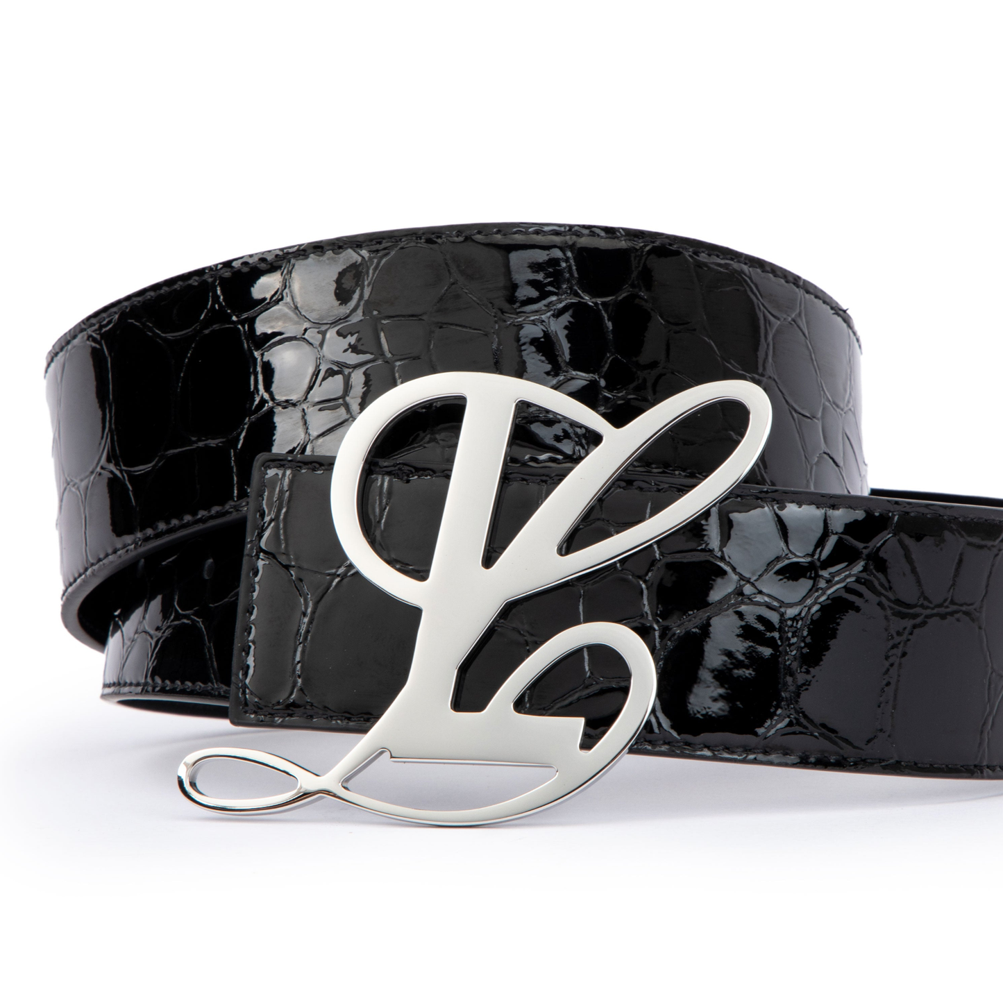 Monogram Logo Belt - Black Glossy Pebble