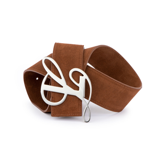 Monogram Logo Belt - Cognac Suede
