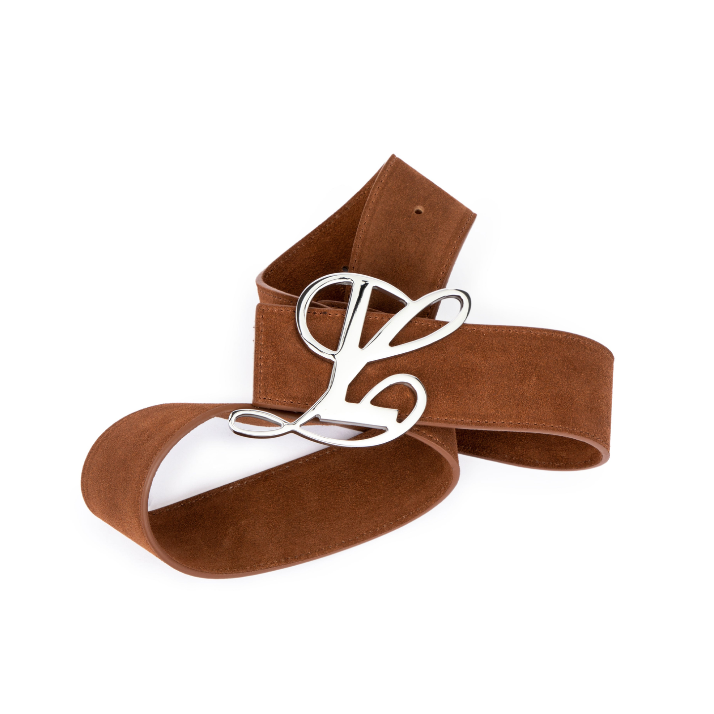 Monogram Logo Belt - Cognac Suede