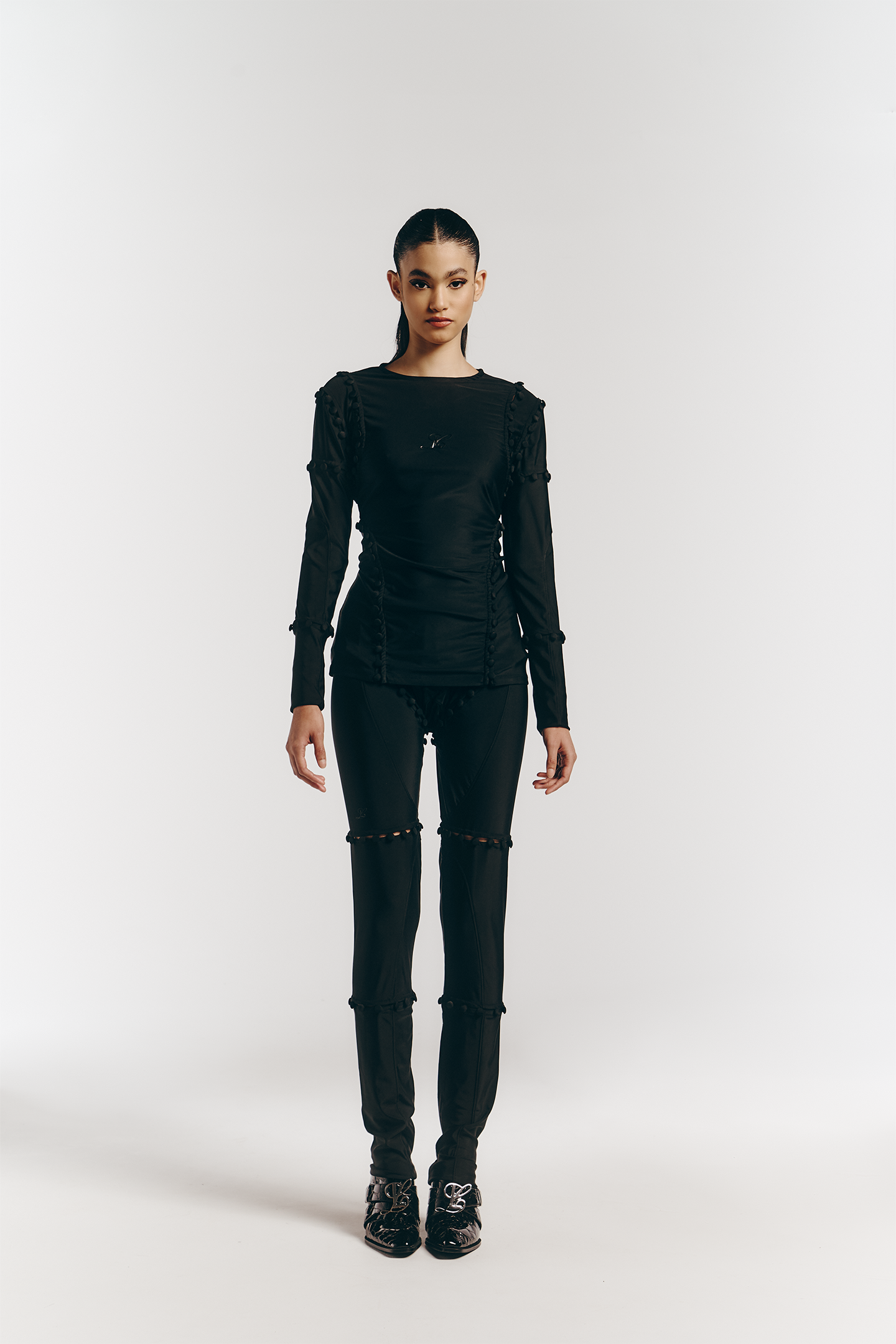 Unbutton Lycra Top in Black