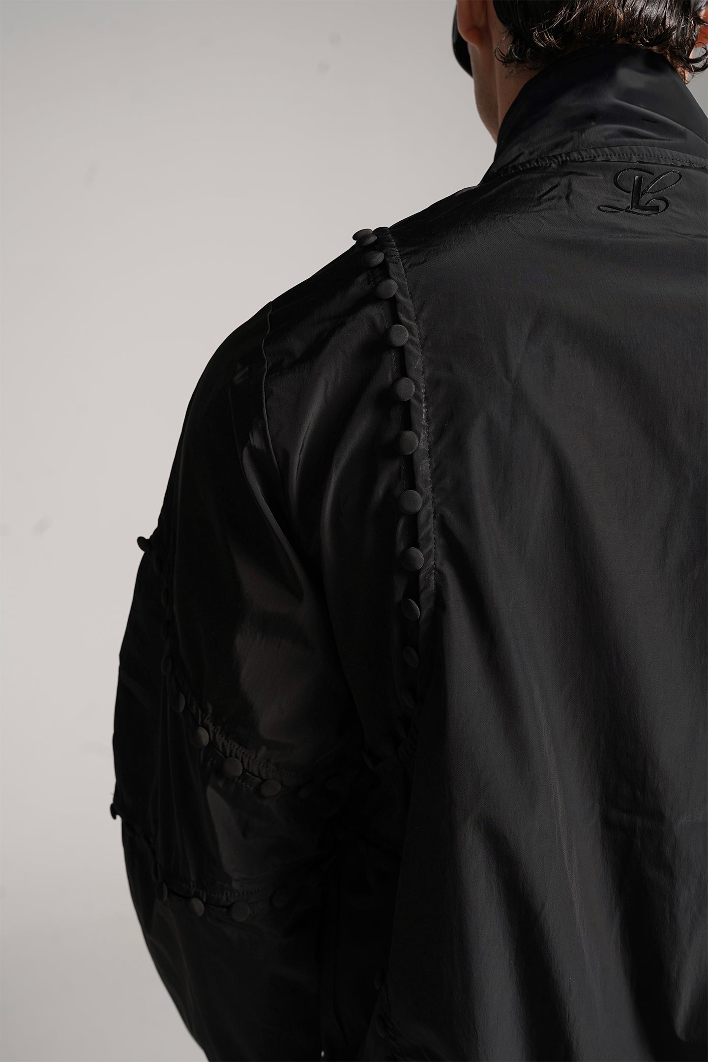 Unbutton Track Jacket in Black Nylon
