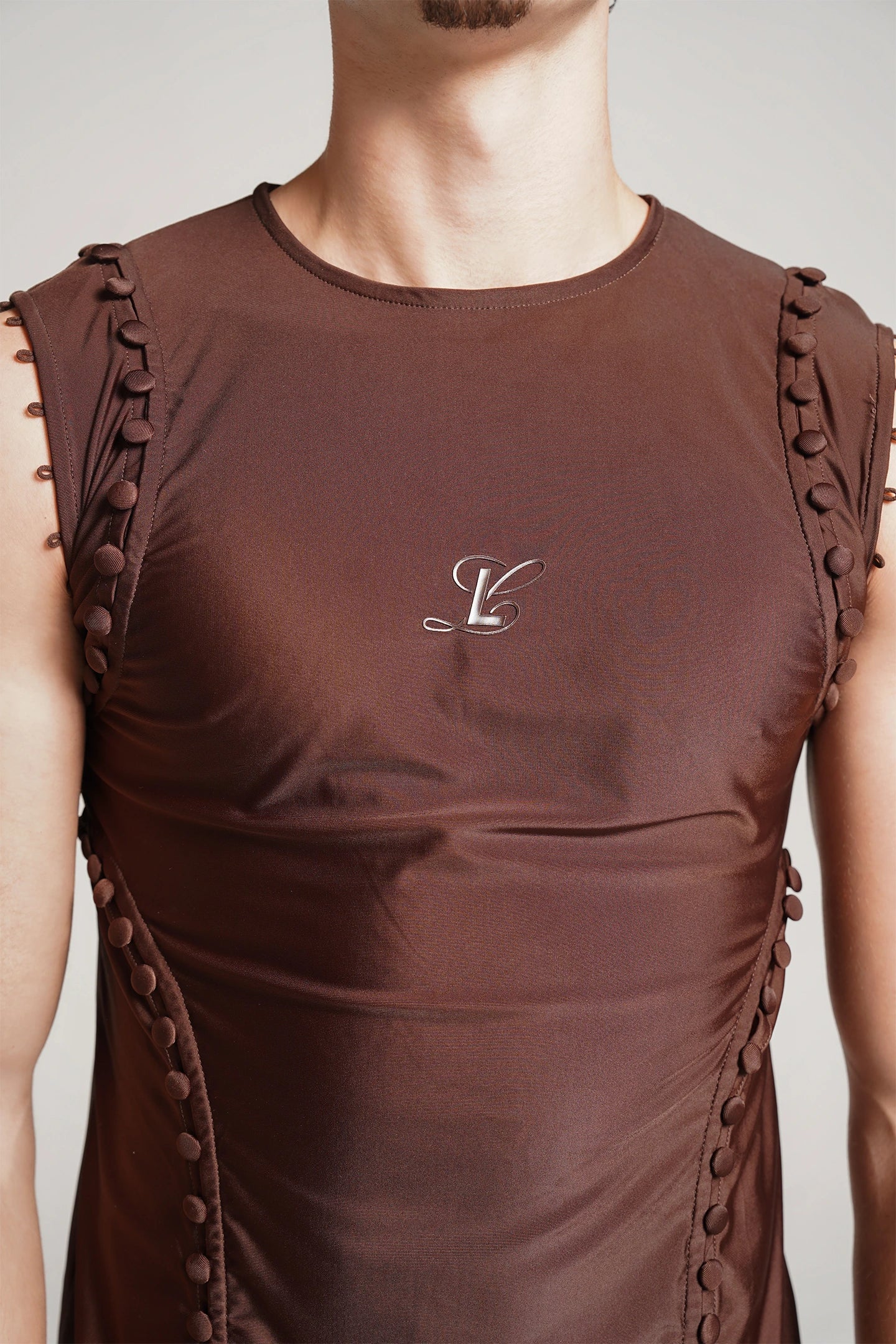Unbutton Lycra Top in Brown